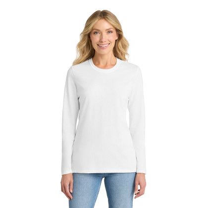 Custom Port & Company Women's Long Sleeve Core Cotton Tee - White