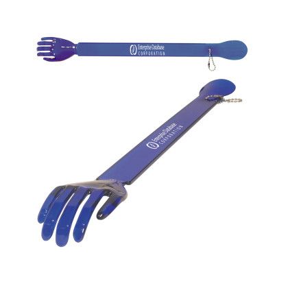 Custom Promotional Back Scratcher & Branded Shoe Horn Combo with Logo - Translucent blue
