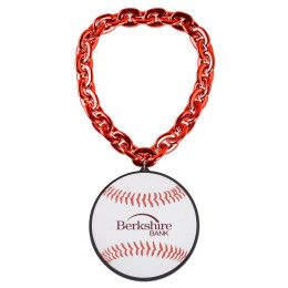 Custom Baseball EVA Medallion with Jumbo Chain - White With Red Custom Baseball EVA Medallion with Jumbo Chain - White With Red
