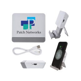 Custom Compact Wireless Charging Pad & Stand - Full Color - White 