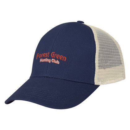 Custom Mesh Back Price Buster Cap - Embroidered - Navy with Khaki