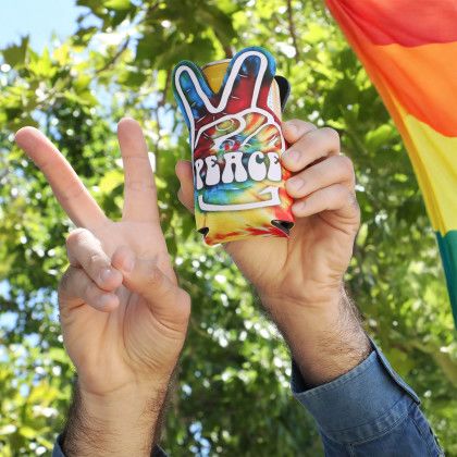 Custom American Made Peace Fingers Can Cooler? - Lifestyle View Custom American Made Peace Fingers Can Cooler? - Lifestyle View