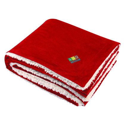 Logo Embroidered Sherpa Blanket | Custom Blankets - Red Logo Embroidered Sherpa Blanket | Custom Blankets - Red