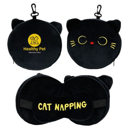 Custom Comfort Pals Cat 2-in-1 Pillow Sleep Mask - Black