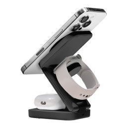 Custom Ampstation 3-in-1 15w Wireless Charging Station - Black