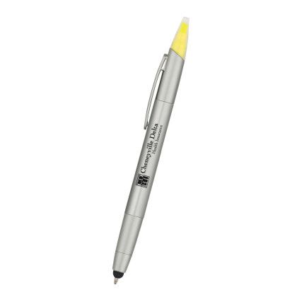 Custom 3-in-1 Pen-Highlighter-Stylus - Silver