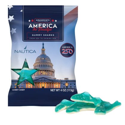 Custom America 250 - 4 oz. Digibag-Gummy Sharks - Blue Custom America 250 - 4 oz. Digibag-Gummy Sharks - Blue