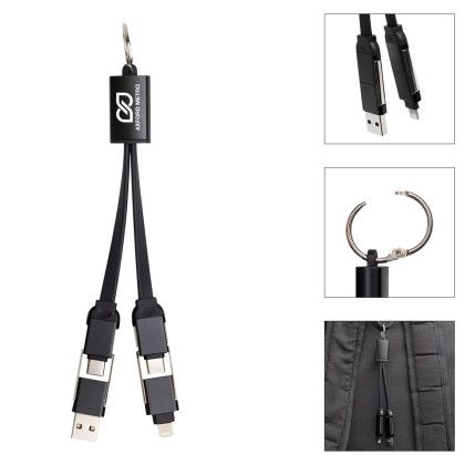 Custom Multi-Charge Cables With Round Carabiner - Black with silver