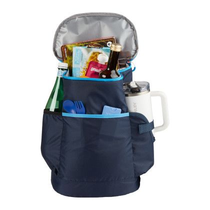 Custom Kade Recycled 24-Can Backpack Cooler - Navy Lifestyle View Custom Kade Recycled 24-Can Backpack Cooler - Navy Lifestyle View