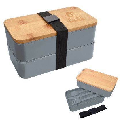 Custom Nursing Is A Work Of Heart Stackable Bento Lunch Box - Gray with black strap 