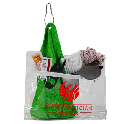 Custom Layover 17 Piece Golf Kit in Travel Pack With Components Inserted Into Zipper Kit - Clear