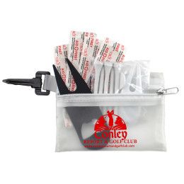 Custom Fairway 13 13 Piece Healthy Living Sun Kit Components Inserted Into Translucent Zipper Pack With Carabiner - Frost white