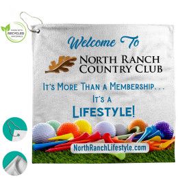 Custom Birdie 15" x 15" Recycled Polyester Full Color Sublimation Golf Towel - White