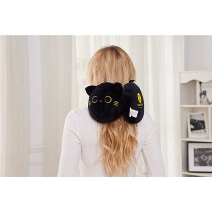 Custom Comfort Pals Cat 2-in-1 Pillow Sleep Mask - Black In Use 