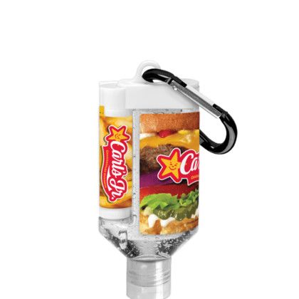 Custom 1.9 oz Duo Bottle Sanitizer + SPF 15 Lip Balm + Carabiner - Black