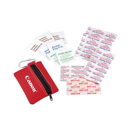 Custom Zippered 20-Piece First Aid Pouch - Red open view