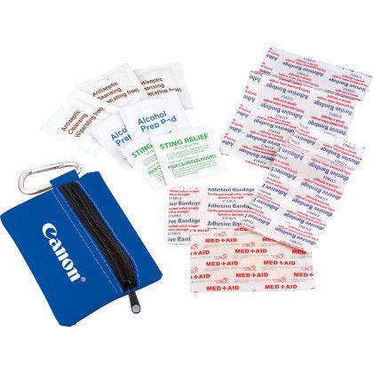 Custom Zippered 20-Piece First Aid Pouch - Royal open view