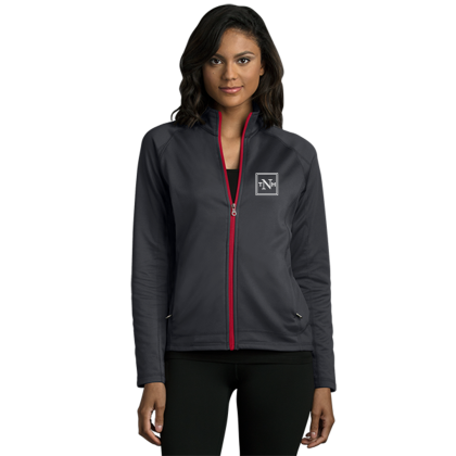 Custom Women's Brushed Back Micro-Fleece Full-Zip Jacket - Dark Grey/Sport Red