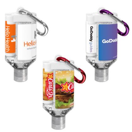 Custom 1.9 oz Duo Bottle Sanitizer + SPF 15 Lip Balm + Carabiner - All color