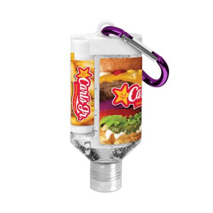 Custom 1.9 oz Duo Bottle Sanitizer + SPF 15 Lip Balm + Carabiner - Purple