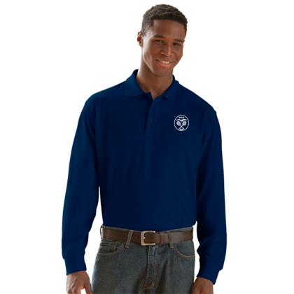 Custom Long Sleeve Soft-Blend Double-Tuck Pique Polo - Navy