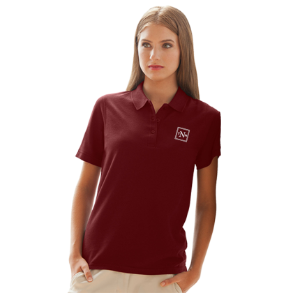 Custom Women's Soft-Blend Double-Tuck Pique Polo - Deep Maroon