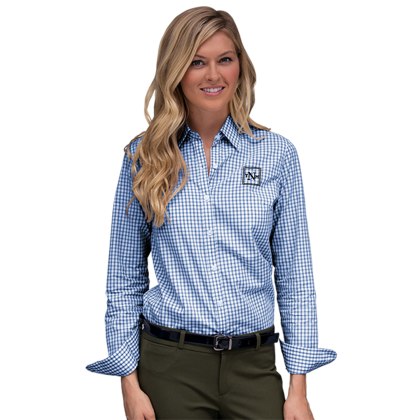 Custom Women's Easy-Care Gingham Check Shirt - Navy White 