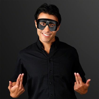 Custom Black Costume Mask, Mardi Gras Throws (NON-Light Up) - Lifestyle View Custom Black Costume Mask, Mardi Gras Throws (NON-Light Up) - Lifestyle View