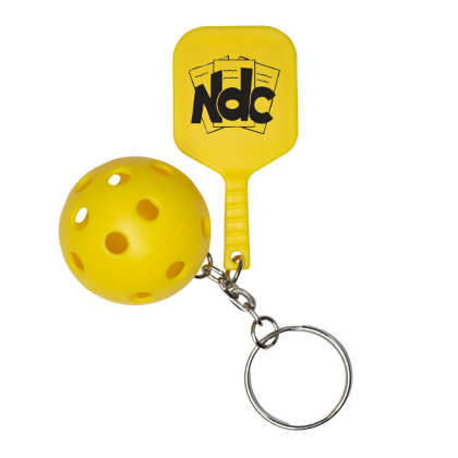 Custom Pickle Paddle Pickle Ball Keychain - Yellow 