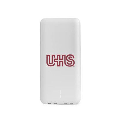 Custom CoreCharge Multi-Charging Power Bank with LED Flashlight - White Front View Custom CoreCharge Multi-Charging Power Bank with LED Flashlight - White Front View
