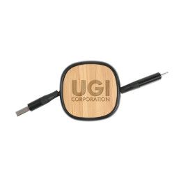 Custom BambooRetract 4-in-1 Charging Cable - Black Front view