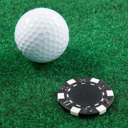 Custom Poker Chip Golf Ball Marker - Black Lifestyle View Custom Poker Chip Golf Ball Marker - Black Lifestyle View