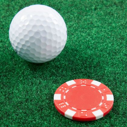 Custom Poker Chip Golf Ball Marker - Red Lifestyle View Custom Poker Chip Golf Ball Marker - Red Lifestyle View