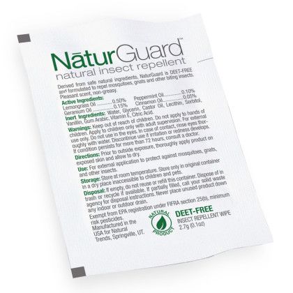 NaturGuard Natural Insect Repellent Wipes, Stock, No Imprint - White
