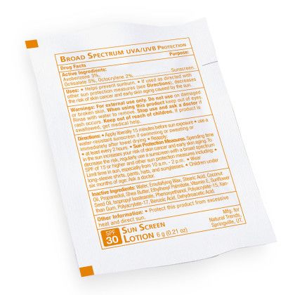 Custom Sun Screen Lotion Packette SPF 30, Stock, No Imprint - White Custom Sun Screen Lotion Packette SPF 30, Stock, No Imprint - White