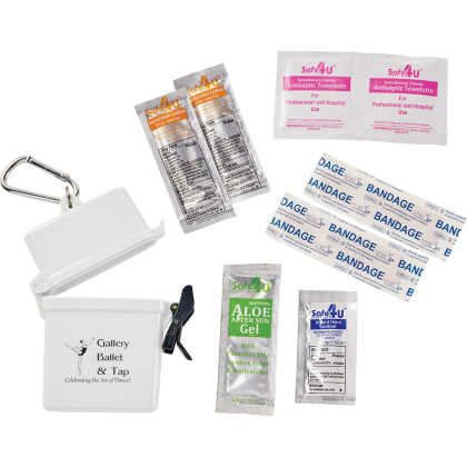 Custom Trek 8-Piece Waterproof First Aid Kit - White Open View 