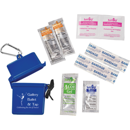 Custom Trek 8-Piece Waterproof First Aid Kit - Royal Open View 