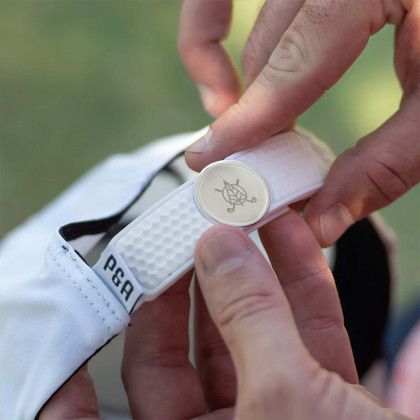 Custom SNAPS Hat Clip Golf Ball Marker - White In Use Custom SNAPS Hat Clip Golf Ball Marker - White In Use