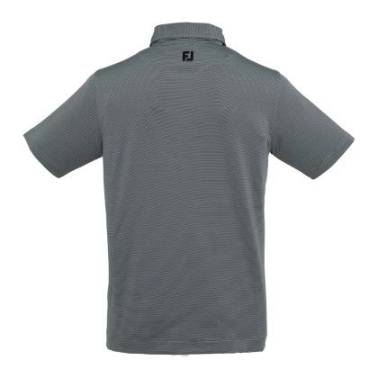 Custom FootJoy Mens MicroFeeder Stripe Performance Golf Polo - Black/Steel Grey Back View 