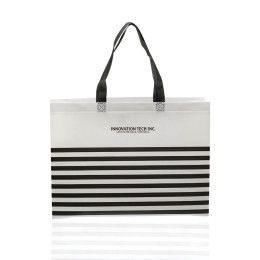 Custom Seaside Striped Tote Bags - Black 