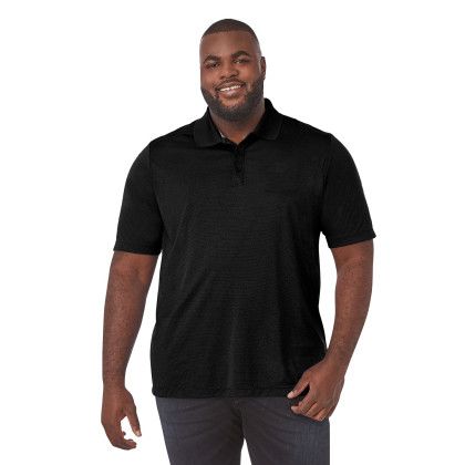 Custom Men's Tall DADE Short Sleeve Performance Polo - Black Lifestyle View Custom Men's Tall DADE Short Sleeve Performance Polo - Black Lifestyle View