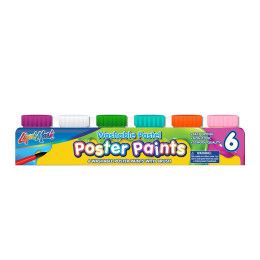 Custom Set of 6 Washable Poster Paints with Brush - Pastel Colors - Blank