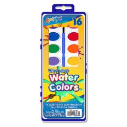 Custom Set of 16 Color Washable Watercolor Paints with Brush - Blank