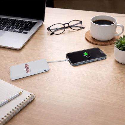 Custom CoreCharge Multi-Charging Power Bank with LED Flashlight - White Lifestyle View Custom CoreCharge Multi-Charging Power Bank with LED Flashlight - White Lifestyle View