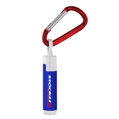 Custom SPF 15 Lip Balm in White Tube with Hook Cap and Carabiner - Red
