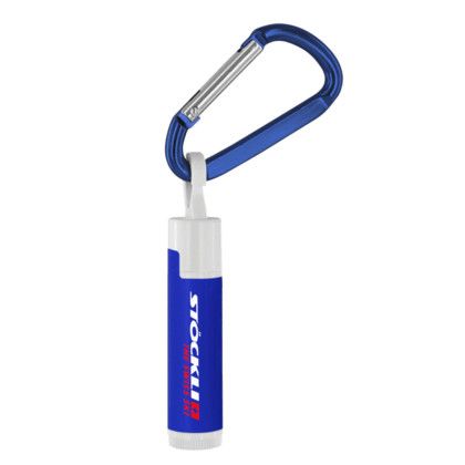 Custom SPF 15 Lip Balm in White Tube with Hook Cap and Carabiner - Blue