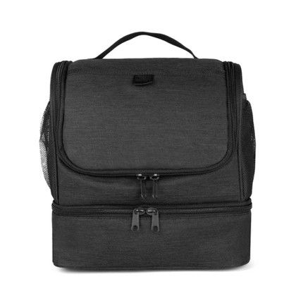 Custom ChillMate Double Deck Lunch Bag with Mesh Pockets - Black back View Custom ChillMate Double Deck Lunch Bag with Mesh Pockets - Black back View