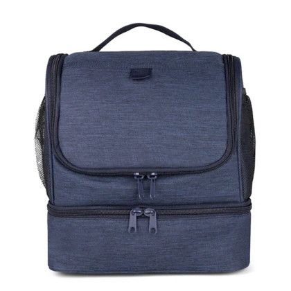 Custom ChillMate Double Deck Lunch Bag with Mesh Pockets - Navy back View Custom ChillMate Double Deck Lunch Bag with Mesh Pockets - Navy back View