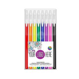 Custom 8ct Gel Writers - 0.5mm Extra Fine Point Gel Pens in Clear Plastic Box