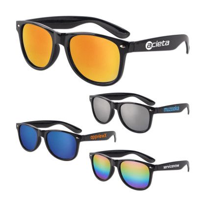 Custom Iconic Black Frame with Mirror Lens Sunglasses - All Colors 